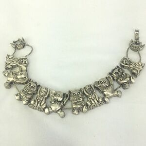 Vintage Animal bracelet elephant cat dog chain charms 7.5” silver tone